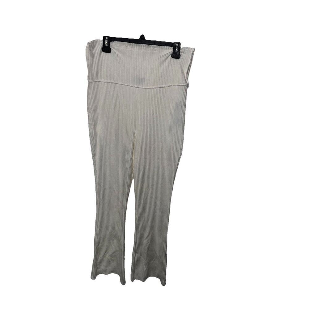 Wild Fable Women’s Ribbed Flare Pants Ivory High Waist Lounge Size L